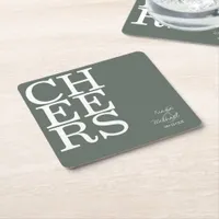 Reflections Wedding Cheers Sage Green ID774 Square Paper Coaster
