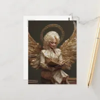  Blond Angel Woman Sitting on Books Reading a Book Postcard