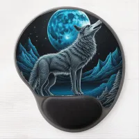 Wolf Standing in Front of the Full Moon | AI art Gel Mouse Pad