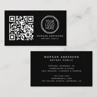 Black Logo QR Code Notary Public  Business Card