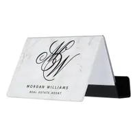 Marble Monogram Real Estate Agent Desk Business Card Holder