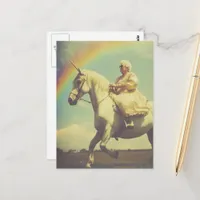A Fantasy Elderly Woman Riding a Unicorn Postcard