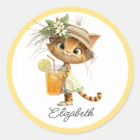Cottagecore Kitten Lemonade Baby Shower Classic Round Sticker