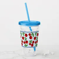 Red Cherries All Over Pattern Customizeable Acrylic Tumbler