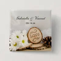 Rustic White Daisies Woodland Wedding Button