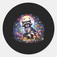 Whimsigoth Raccoon By Moonlight, Cute Colorful Fan Classic Round Sticker