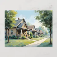 Change of Address Suburbs Street Watercolor Style Postcard