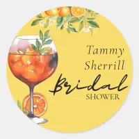 Aperol Spritz Orange Watercolor Bridal Shower  Classic Round Sticker