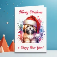 Lhasa Apso Dog in Santa Hat Christmas   Card