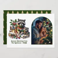 Woodland Raccoon Family Rustic Forest Christmas Holiday Card