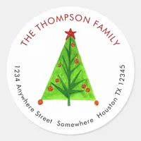 Artsy Christmas tree Return Name Address Classic Round Sticker