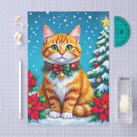 Cute Orange Kitty Cat and Poinsettia Christmas Tissue Paper