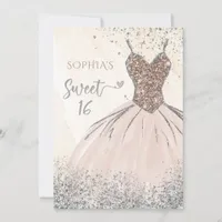 Rose Gold Silver Sparkle Dress Sweet 16 birthday Invitation