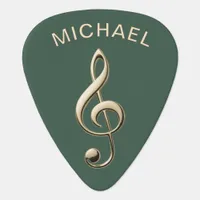 Sage Green Faux Gold Treble Clef Monogrammed Guitar Pick