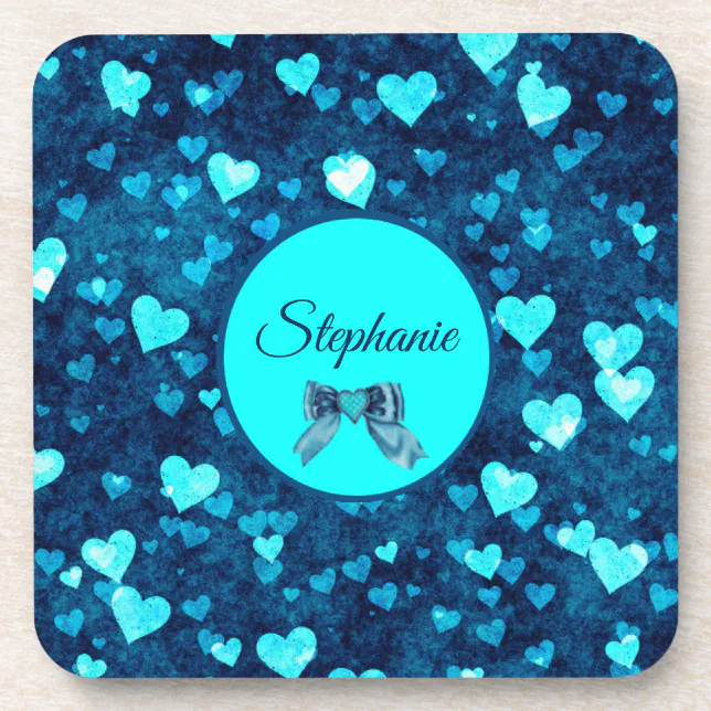 Vivid Blue Hearts Beverage Coaster