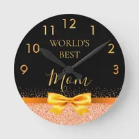 Mother black gold bow round clock