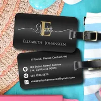 Elegant Black Brushed Metallic Gold Monogrammed  Luggage Tag