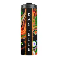 Personalized Orange, Blue, Green, Black Fluid Art  Thermal Tumbler