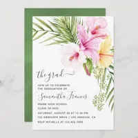 Watercolor Tropical Floral Beach Graduation Party  Invitation