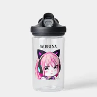 Cute Anime Girl with Cat Ears Water Bottle