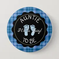 AUNTIE to be  Blue Plaid Baby Shower button