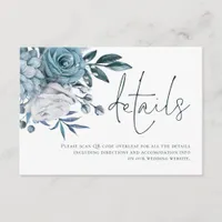 Blue Florals Script QR Code Wedding Details  Enclosure Card