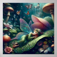 Fairy Sleeping on a Mushroom | Blank Poster