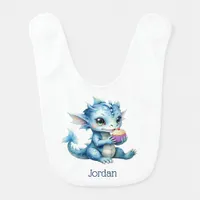 Cute Blue Baby Dragon Eating a Cupcake Baby Bib