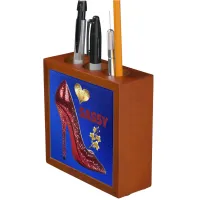 Red & Gold on Blue High Heel Shoe | Desk Organizer