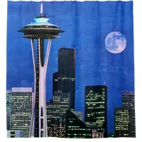 Blue Seattle Skyline Shower Curtain