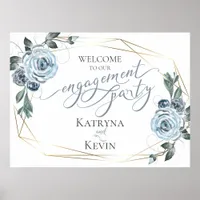 Engagement Party Welcome Dusty Blue Floral Poster