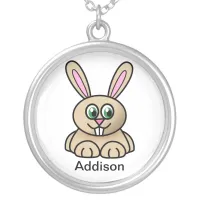 Cute Rabbit Cartoon Add Name Silver Plated Necklace