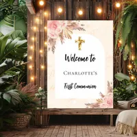 First Communion rose gold peach arch welcome Poster