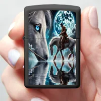 Moonlit Lake and Cowboy’s Restful Companion Zippo Lighter