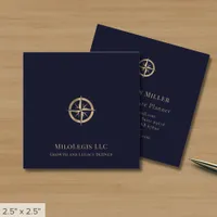 Professional Navy Blue Gold Logo Square Business Card