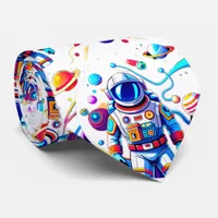 Colorful Astronaut and Univers in Bold Colors Neck Tie