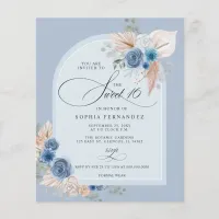 Budget Boho Dusty Blue Pampas Sweet 16 Invitation