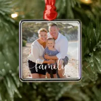 Family Calligraphy Photo Metal Ornament