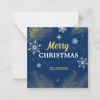 snowflake gold glitter merry christmas note card