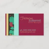 Burgundy Aqua Birdy Business Cards