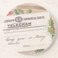 Vintage Telegram Merry Christmas Sandstone Coaster