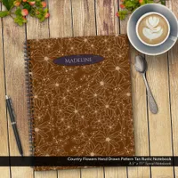 Country Flowers Hand Drawn Pattern Brown Rustic Notebook