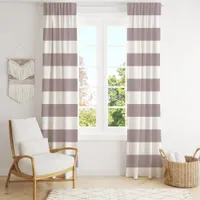 Dusty Lavender And White Wide Horizontal Stripe  Blackout Curtains