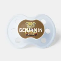 Personalized Teddy Bear Brown Plaid Baby boy Pacifier