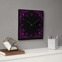 Poison Purple Halloween Magic Border with Skulls Square Wall Clock