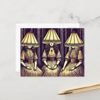 Women in the Forest With Lampshade Hats Postcard