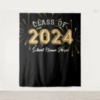 Class Of 2024 School Name Gold Graduation Party Tapestry