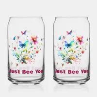 Simple Floral Watercolor Monogram Bee Can Glass