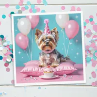 Cute Pink Yorkie Birthday Napkins