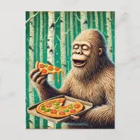 Sasquatch and the Pizza in a Birch Tree Forest Postcard